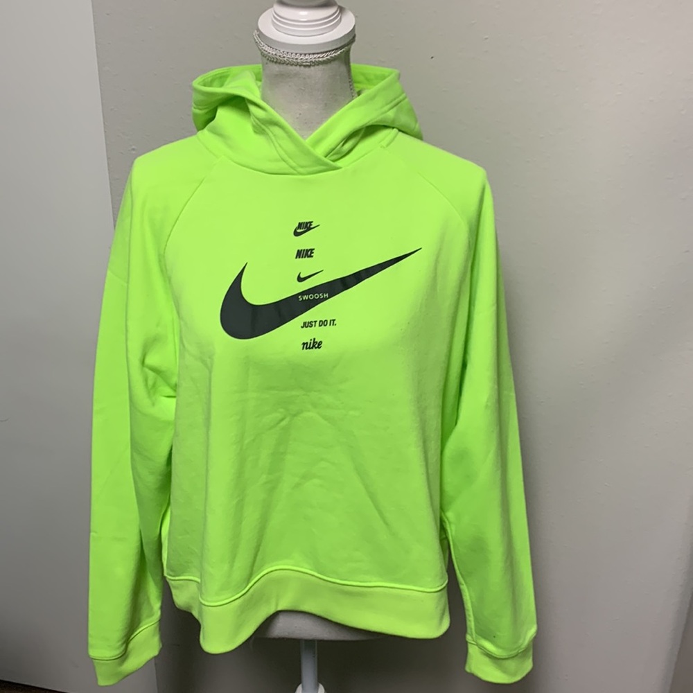 Nike Women's Neon Green Hoodie with Black Swoosh